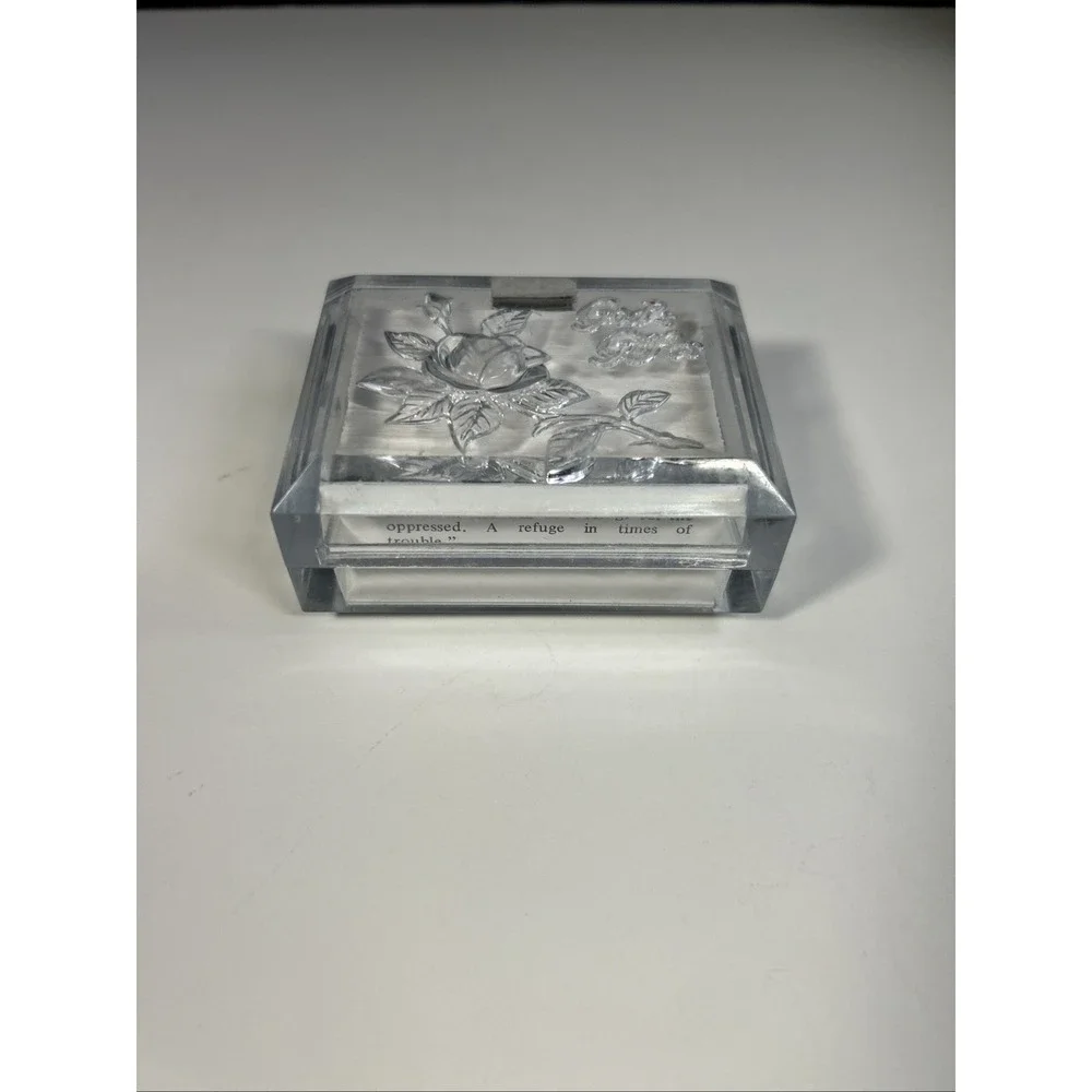 Vintage Warner Press Lucite Scripture Box Clear Rose Floral Hong Kong Gifts
